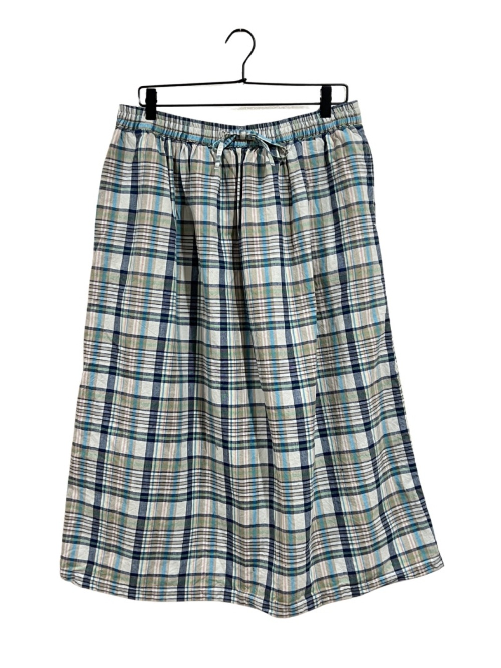 Orvis Navy Sage Tan Plaid Midi Skirt Size Large - Picture 3 of 10